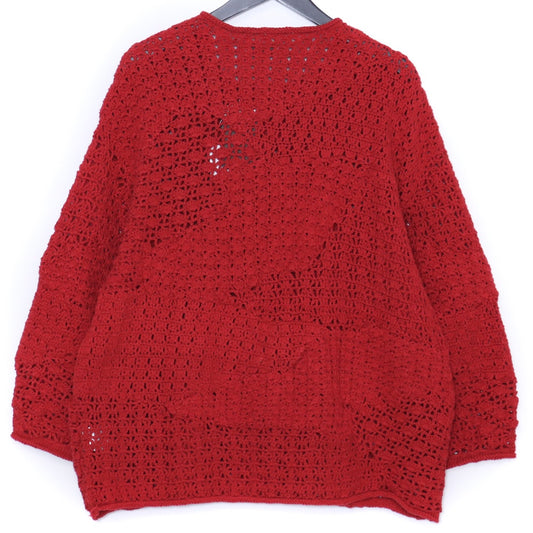 STEAF 25SS Hand Made Patchwork Net Cardigan Coral Red Size M