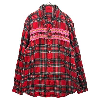 CDG HOMME PLUS 04AW Floral Check Flannel Shirt Red Size FREE
