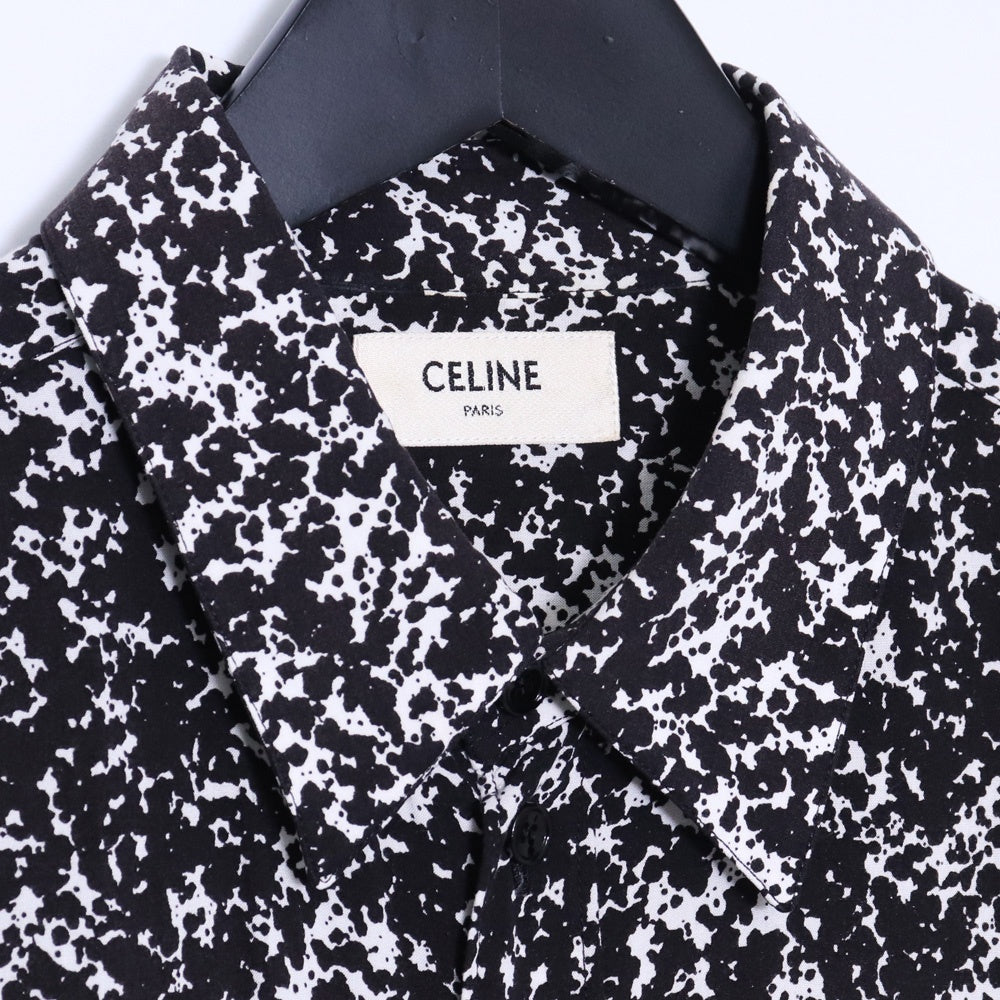 CELINE 19AW Splatter Print Viscose Shirt Black Size 42