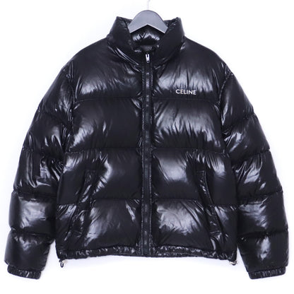 CELINE Logo Nylon Stand Neck Down Jacket Black Size 46