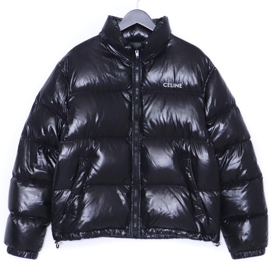 CELINE Logo Nylon Stand Neck Down Jacket Black Size 46