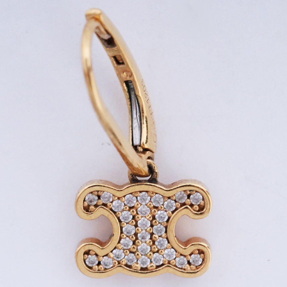 CELINE Triomphe Rhinestone Earrings Gold Size F