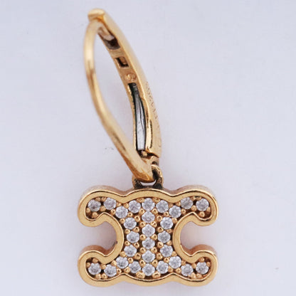 CELINE Triomphe Rhinestone Earrings Gold Size F