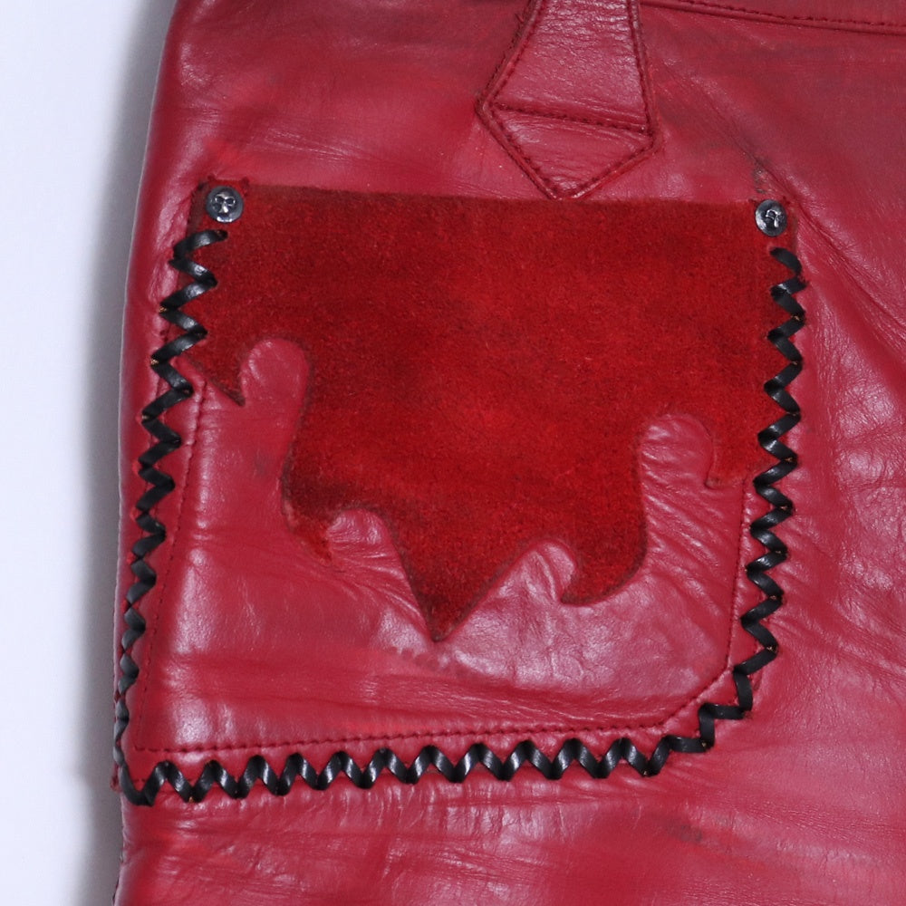 SKKIN Leather Braided Suede Fire Pattern Pants Red Size M