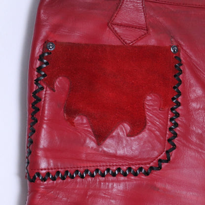 SKKIN Leather Braided Suede Fire Pattern Pants Red Size M