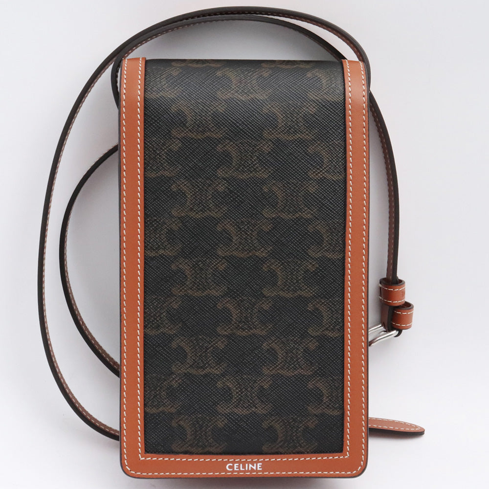 CELINE Vertical Triomphe Canvas Calfskin Bag Brown Size F