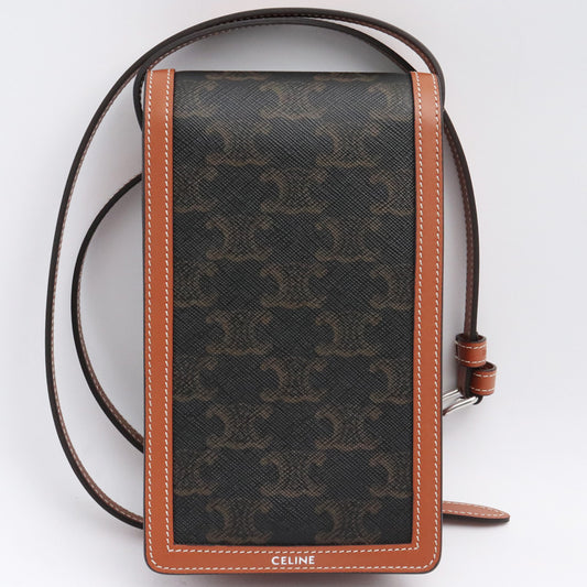 CELINE Vertical Triomphe Canvas Calfskin Bag Brown Size F