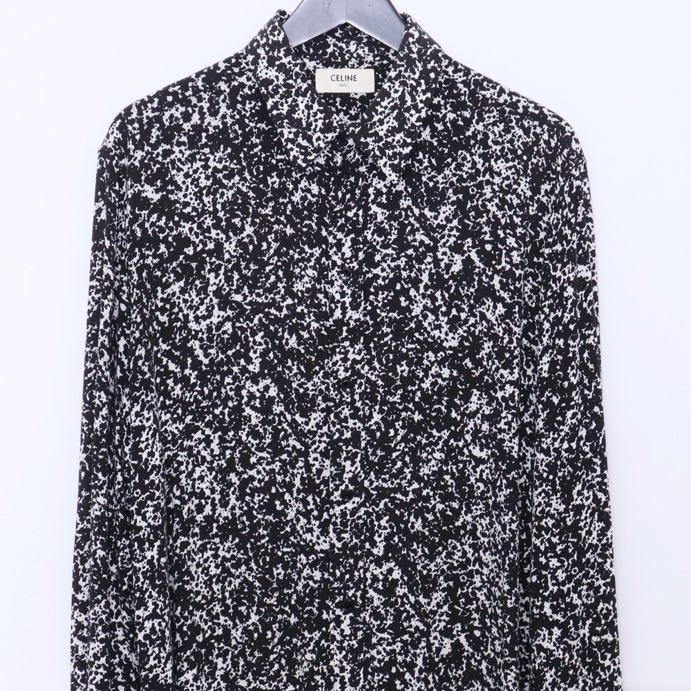 CELINE 19AW Splatter Print Viscose Shirt Black Size 42