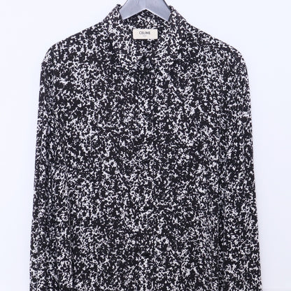 CELINE 19AW Splatter Print Viscose Shirt Black Size 42