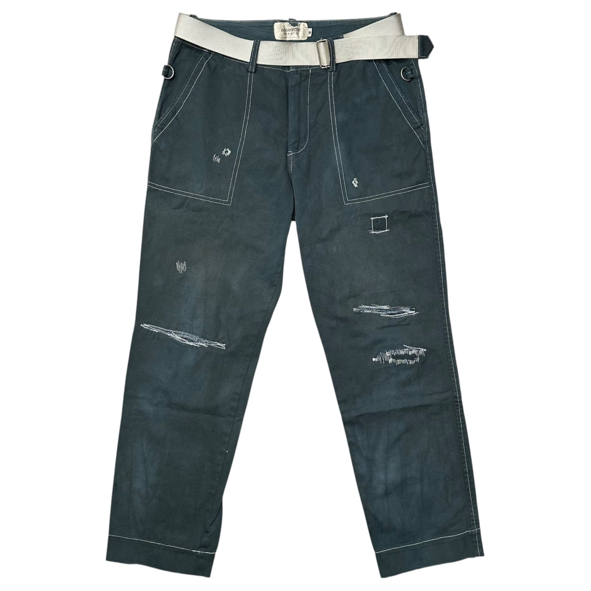 AFFA Distressed Belted Bondage Pants Navy Size M