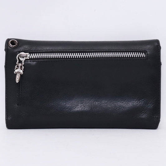 CHROME HEARTS Wave Cross Button Wallet Black Size F