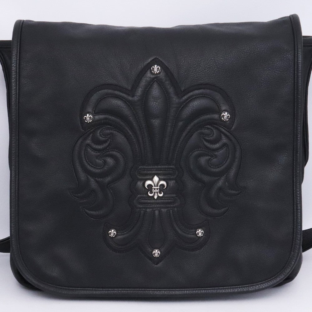 CHROME HEARTS BS Fleur Leather Messenger Bag Black Size F