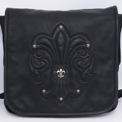 CHROME HEARTS BS Fleur Leather Messenger Bag Black Size F