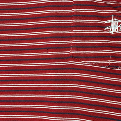 STUSSY 90s Vintage USA Striped Pocket T-Shirt Red Size L