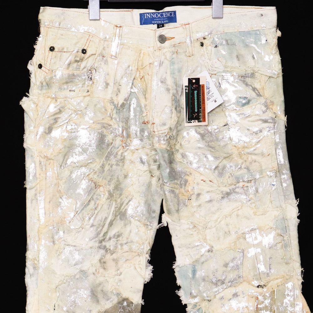 INNOCENCE NYC Metallic Patchwork Distressed Denim Size 34