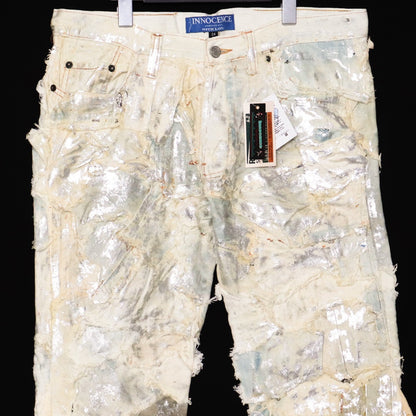 INNOCENCE NYC Metallic Patchwork Distressed Denim Size 34