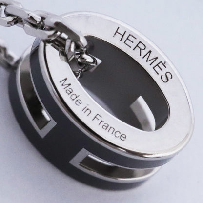 HERMES Mini Pop H Charm Pendant Necklace Silver Black Size F