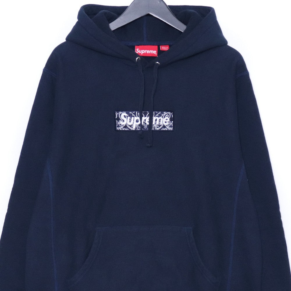 Supreme 19AW Bandana Box Logo Hooded Sweatshirt Navy Size M