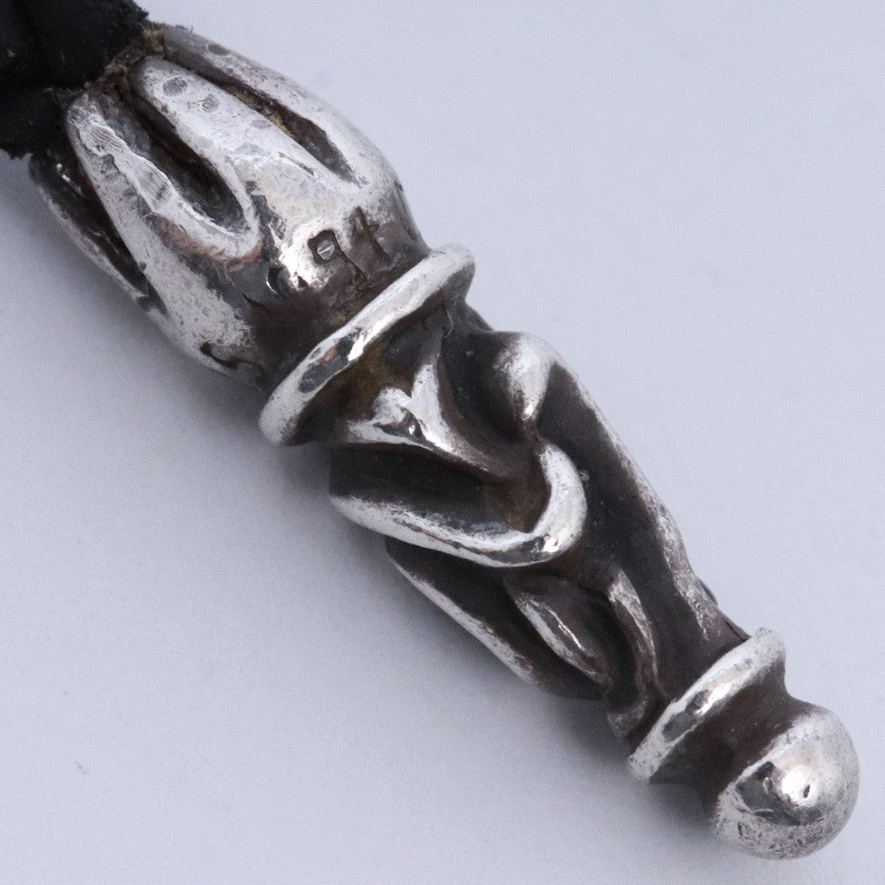 CHROME HEARTS Scroll Leather Braid Necklace Black Size F