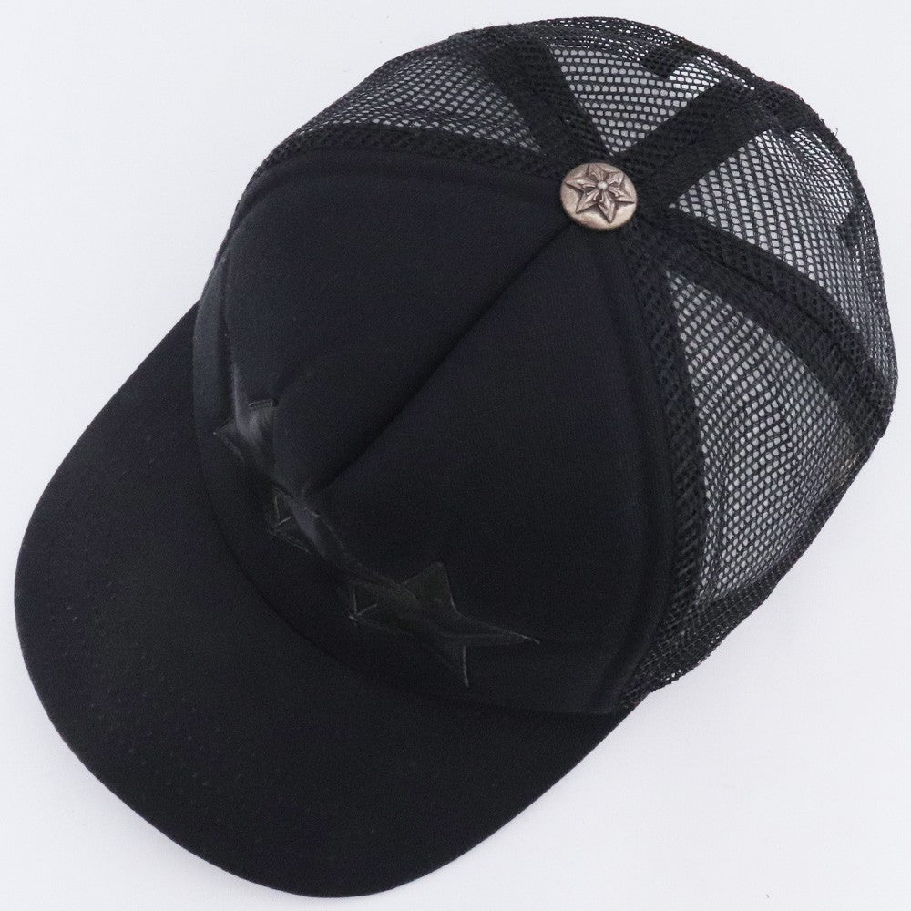 CHROME HEARTS Three Star Leather Patch Cap Black Size F