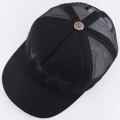 CHROME HEARTS Three Star Leather Patch Cap Black Size F
