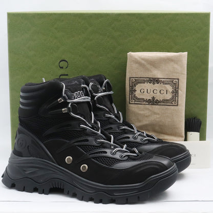 GUCCI Mesh Panelled Lace-up Boots Black Size 8 1/2