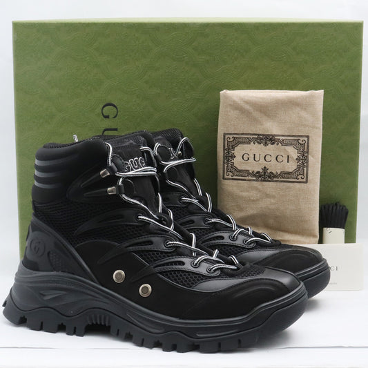 GUCCI Mesh Panelled Lace-up Boots Black Size 8 1/2