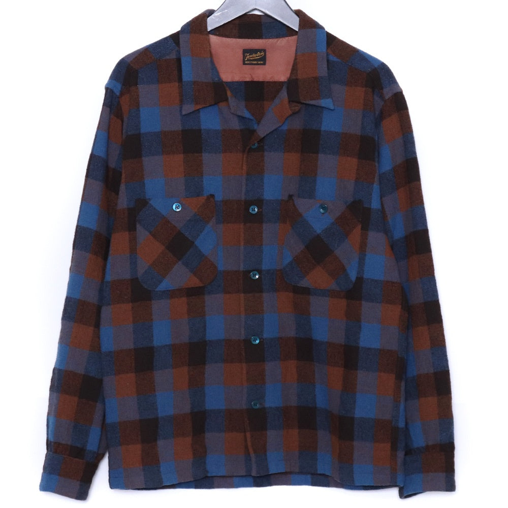TENDERLOIN Wool Block Check Long Sleeve Button-Up Brown/Blue Size M