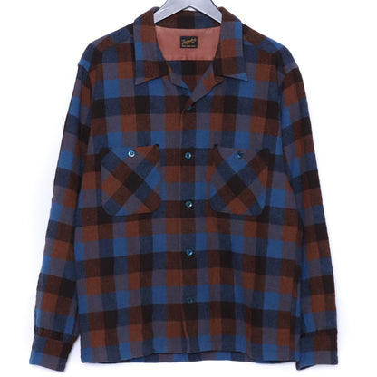 TENDERLOIN Wool Block Check Long Sleeve Button-Up Brown/Blue Size M