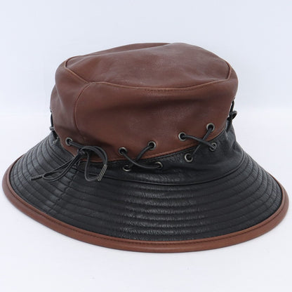 HERMES MOTSCH Leather Bucket Hat Brown Size 56