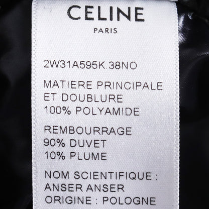 CELINE Logo Nylon Stand Neck Down Jacket Black Size 46