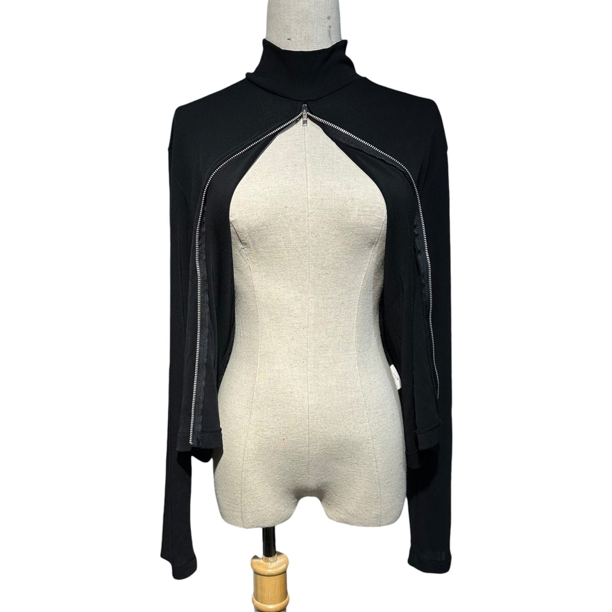 Y's Center Zip Pullover Sheer Mock Neck Top