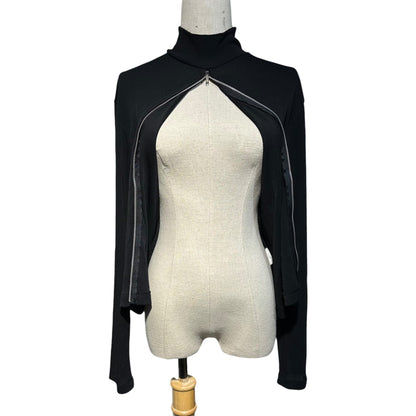 Y's Center Zip Pullover Sheer Mock Neck Top