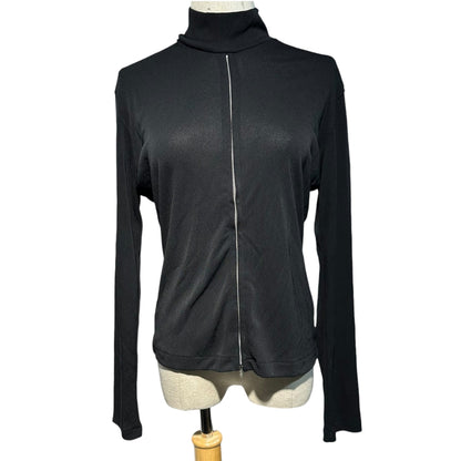 Y's Center Zip Pullover Sheer Mock Neck Top