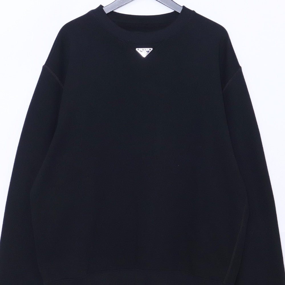 PRADA 23AW Triangle Logo Cotton Sweatshirt Black Size M