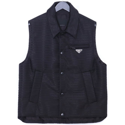 PRADA Re-Nylon Triangle Logo Padded Vest Black Size 48