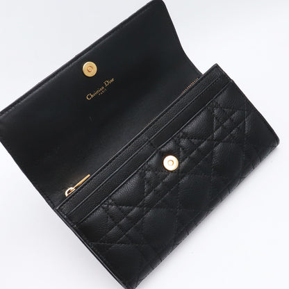 DIOR CARO Cannage Calfskin Long Flap Wallet Black Size F