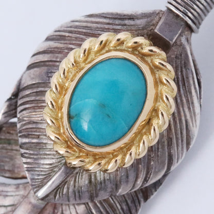 TARO WASHIMI K18 Gold Rope Turquoise Feather Silver L Size L
