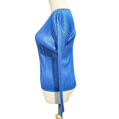 PLEATS PLEASE Long Sleeve Pleated Pullover Top Blue Size 3