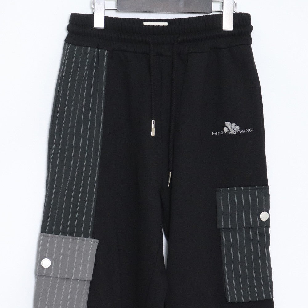 FENG CHEN WANG Striped Pocket Sweat Pants Black Size XS