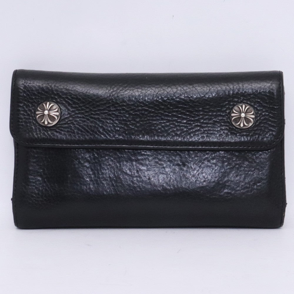 CHROME HEARTS Wave Wallet Cross Button Leather Black Size F