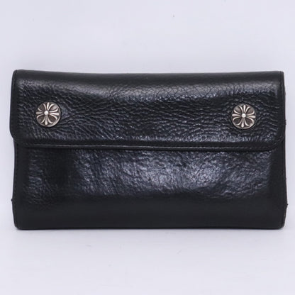 CHROME HEARTS Wave Wallet Cross Button Leather Black Size F