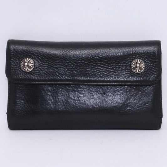 CHROME HEARTS Wave Wallet Cross Button Leather Black Size F