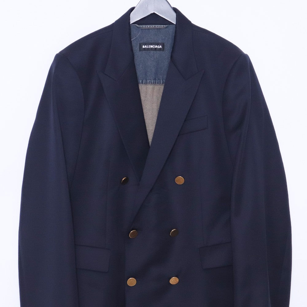 BALENCIAGA 2020 Navy Wool & Denim Blazer Jacket Size 46