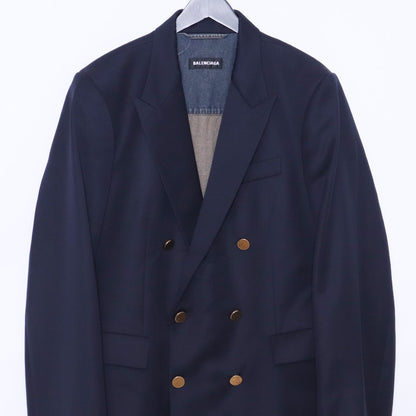 BALENCIAGA 2020 Navy Wool & Denim Blazer Jacket Size 46