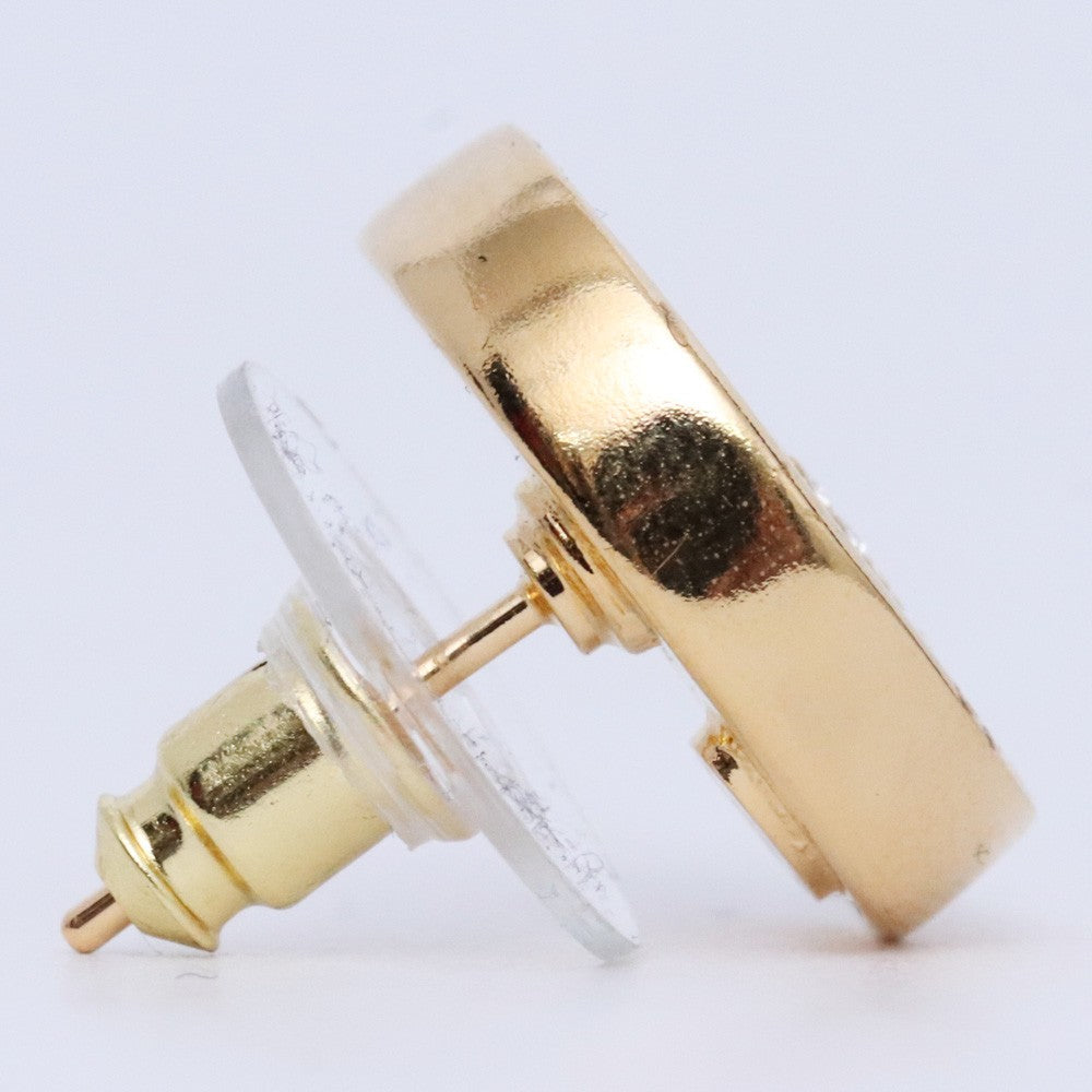 Chanel Coco Mark Moon Rhinestone Gold Black Earrings Size F