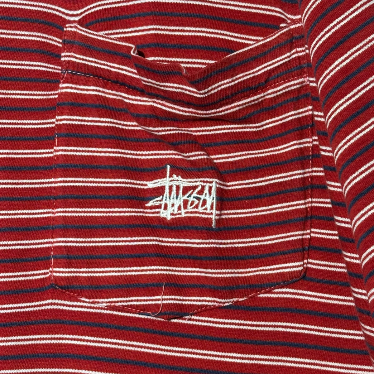 STUSSY 90s Vintage USA Striped Pocket T-Shirt Red Size L