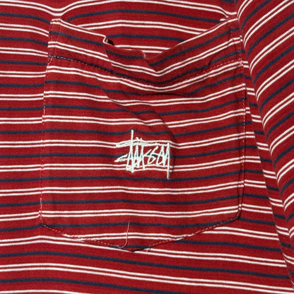 STUSSY 90s Vintage USA Striped Pocket T-Shirt Red Size L