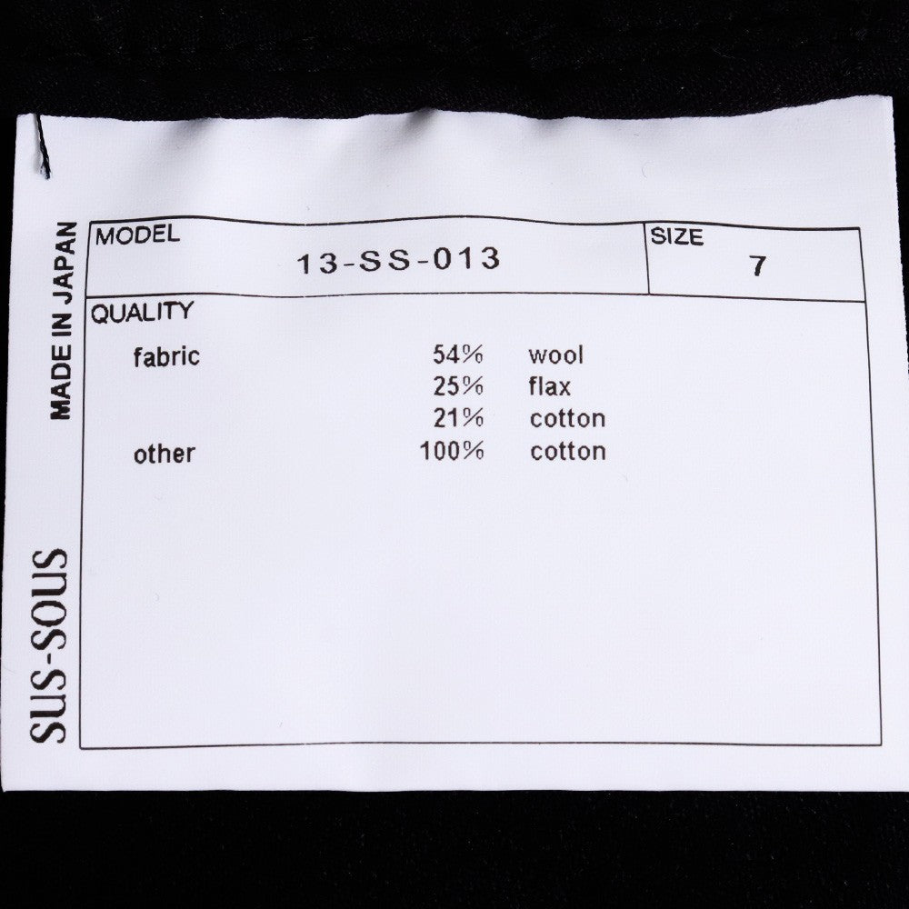 SUS-SOUS Black Wool Cargo Pants Size 7