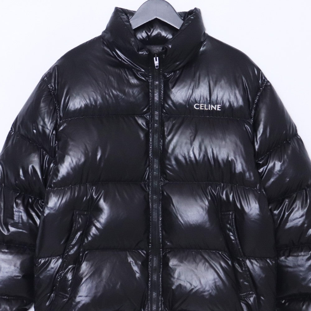 CELINE Logo Nylon Stand Neck Down Jacket Black Size 46
